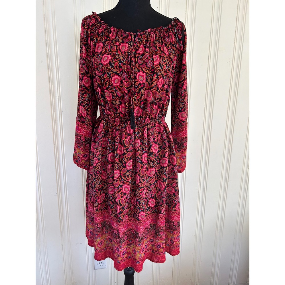 Forever 21 Plus XL Floral Paisley Boho Peasant Dress Pink Long Sleeve Gypsy